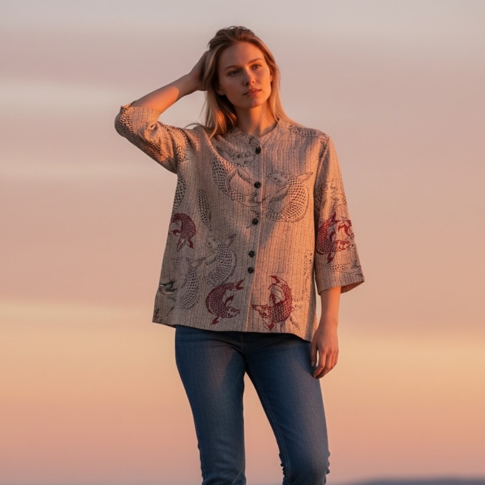 Citron Koi Fish Print Sixe XO